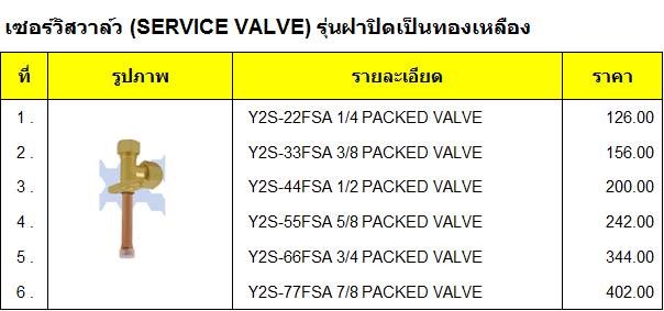 เซอร์วิสวาล์ว (SERVICE VALVE) รุ่นฝาปิดเป็นทองเหลือง 